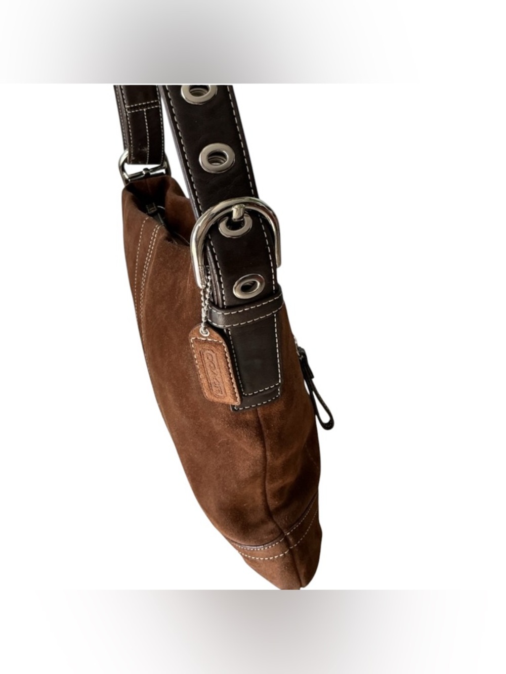 COACH Vintage Y2K Chocolate Brown Suede 2-Way Shoulder & Crossbody Bag CLEAN - Picture 5 of 10